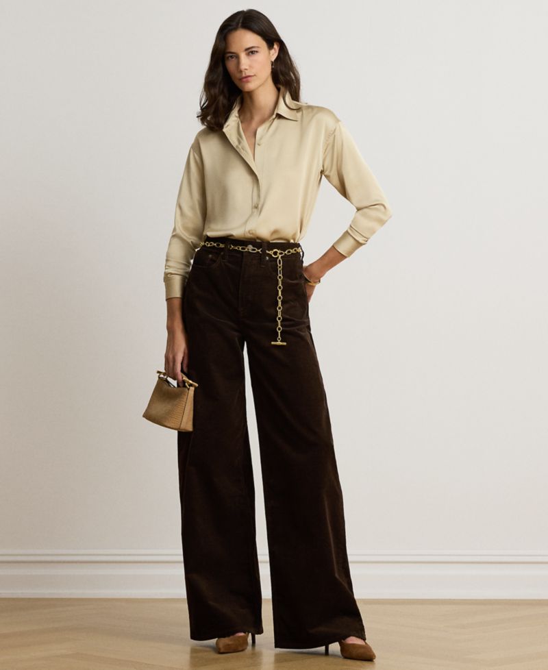 Petite Long-Sleeve Satin Blouse