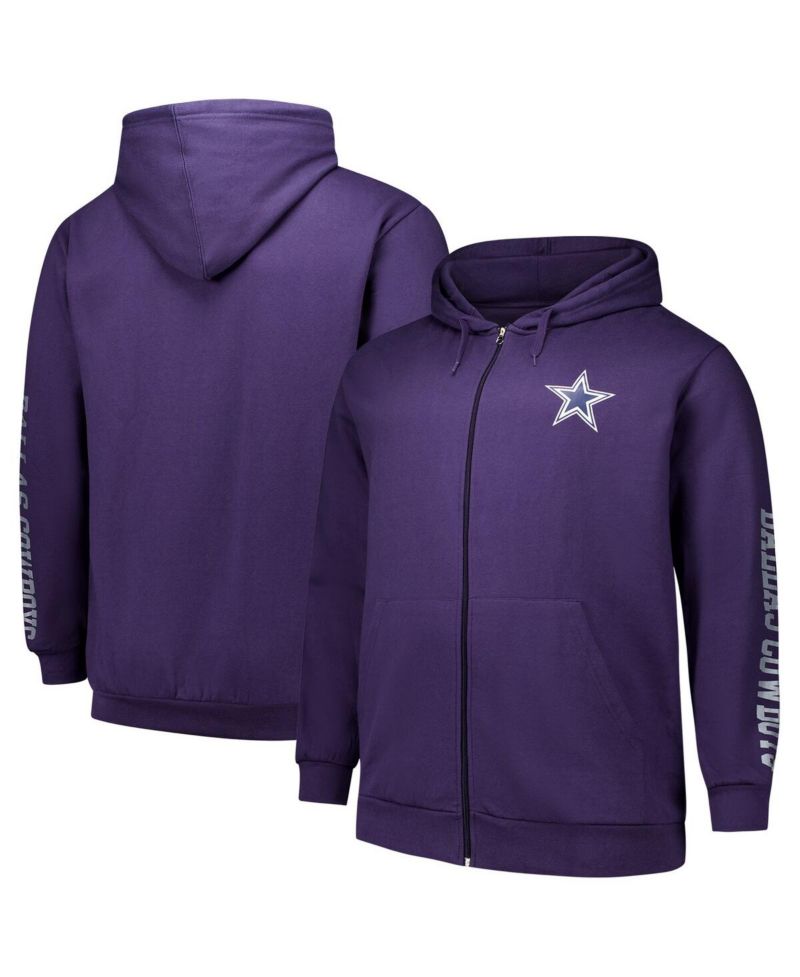 Men's Purple Dallas Cowboys Big & Tall Sleeve Hit Full-Zip Hoodie