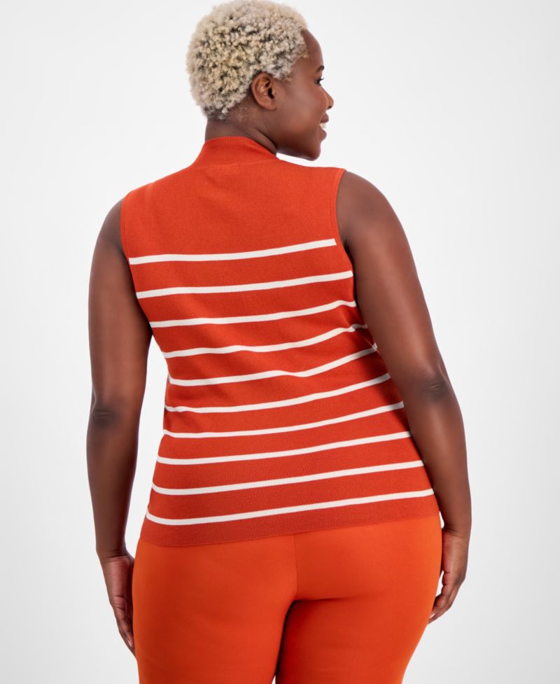 ASL Plus Size Striped Mock-Neck Sleeveless Sweater