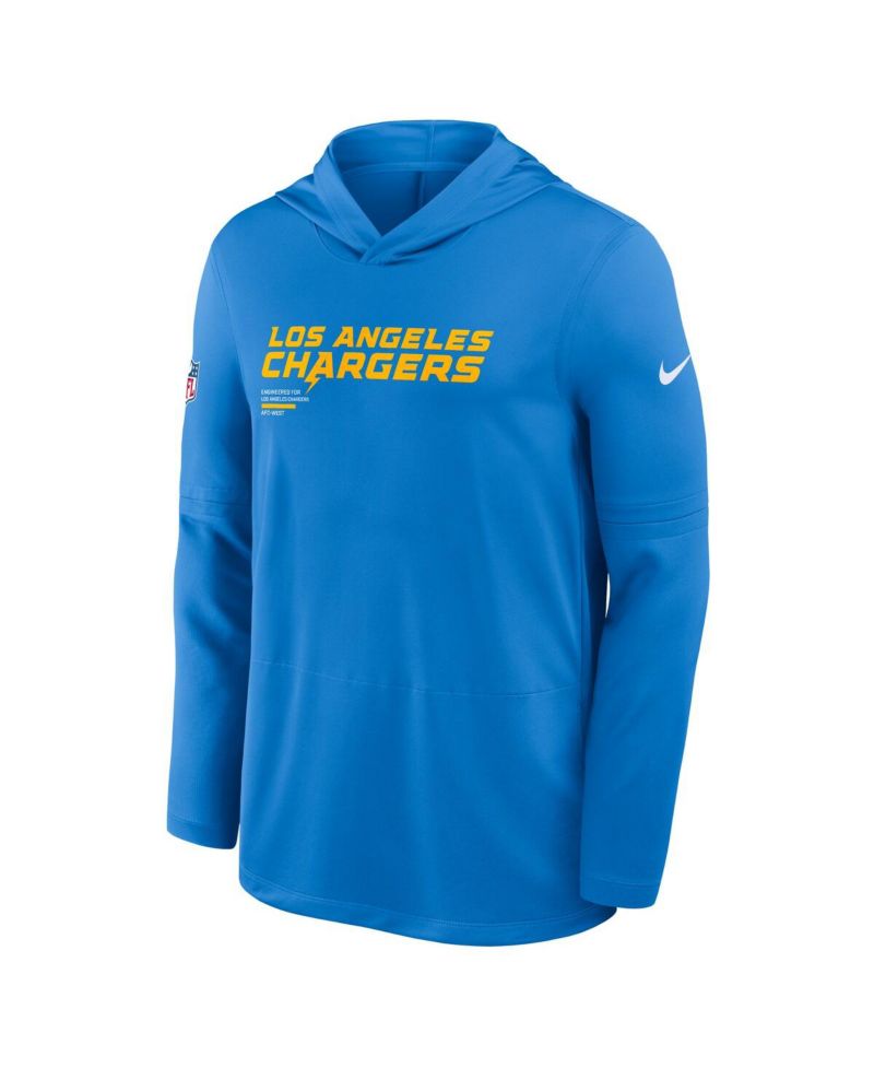 Men's Powder Blue Los Angeles Chargers Sideline Pure Fury Performance Long Sleeve Hoodie T-Shirt