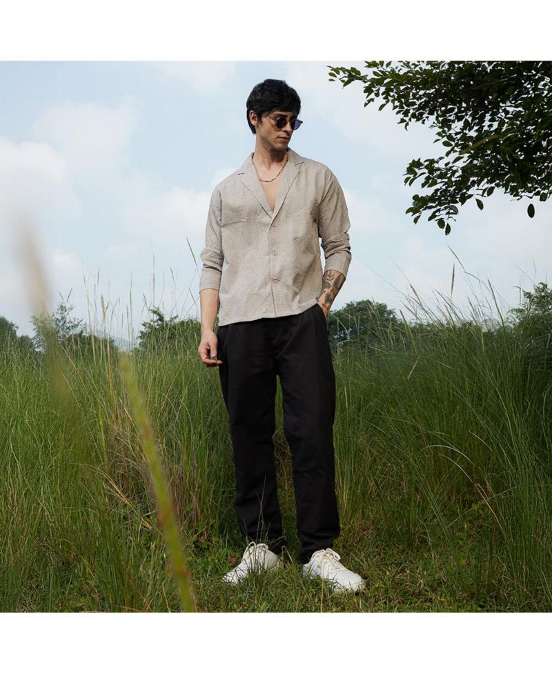 Men's Ecru Beige Wrinked Korean Oversized Shirt