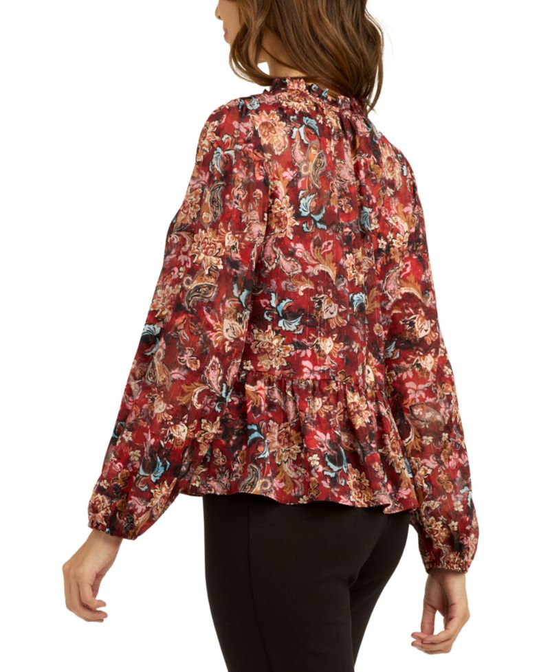 Juniors' Printed Satin Peplum Top