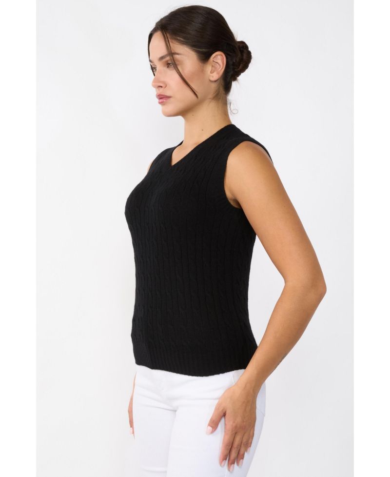 Women's 100% Cashmere V Neck Cable-knit Sweater Vest