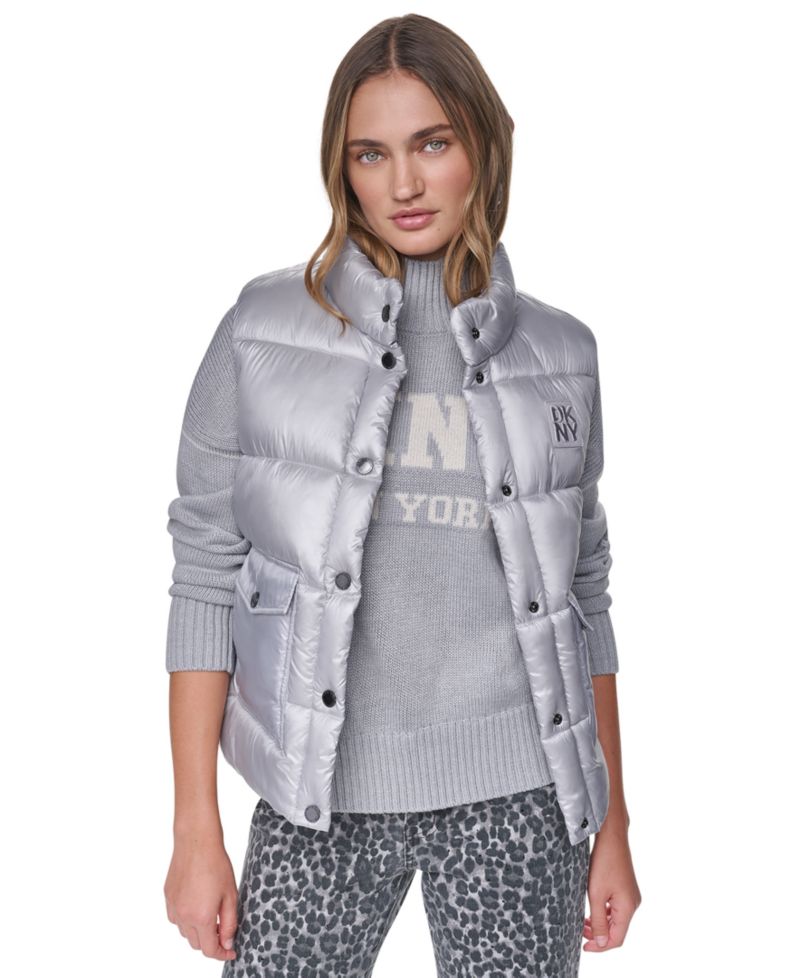 Women's Mock-Neck Puffer Vest with Logo Applique