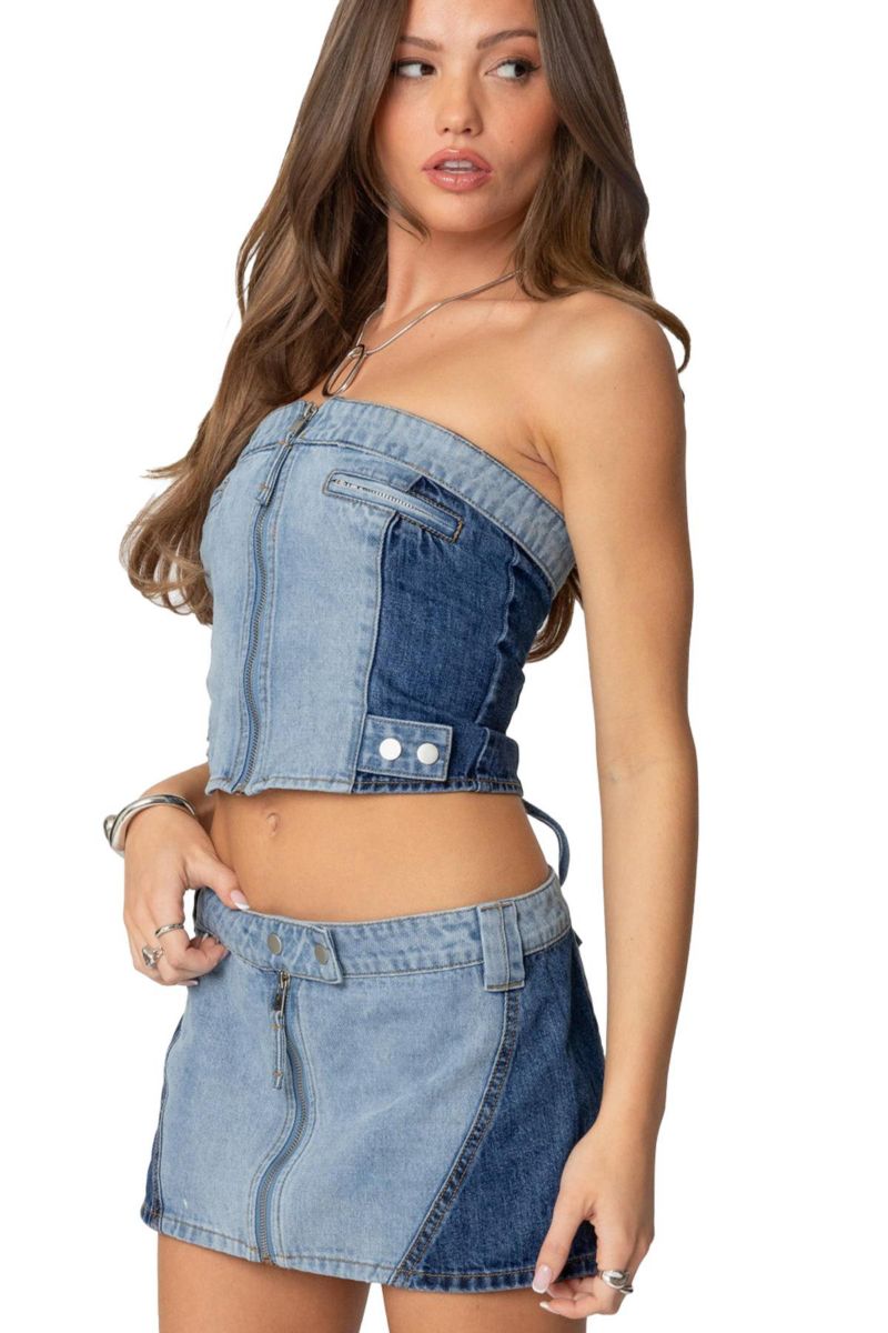 Women's Reni Contrast Denim Zip Up Corset