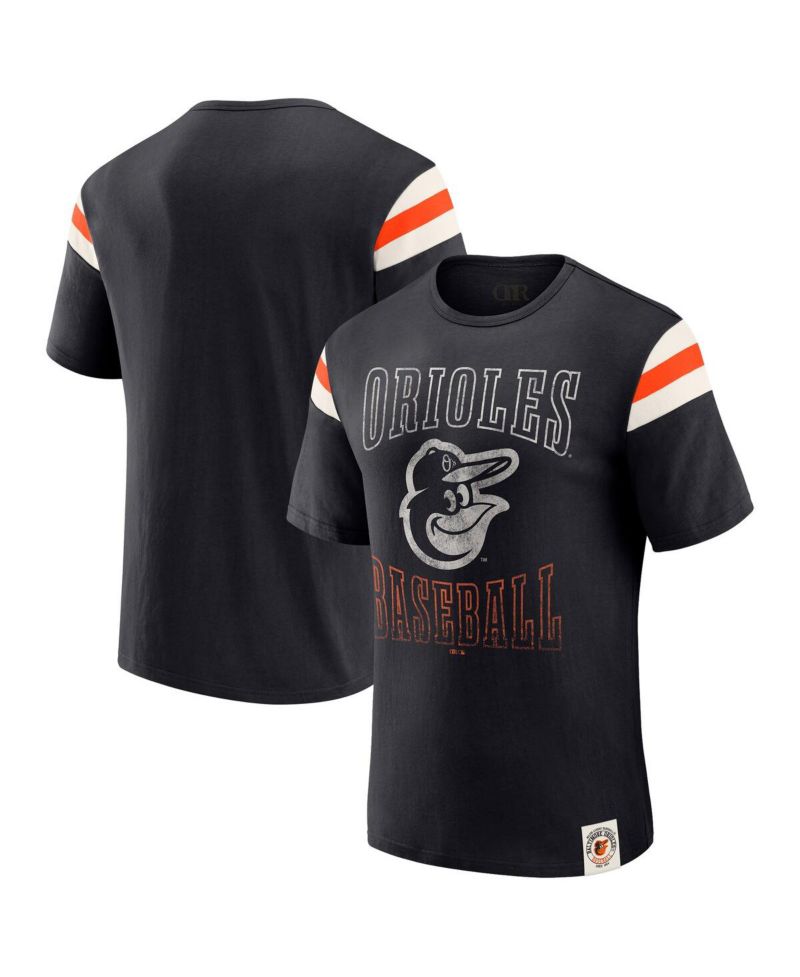 Darius Rucker Collection By Men's Black Baltimore Orioles Distressed Sleeve Stripe T-Shirt