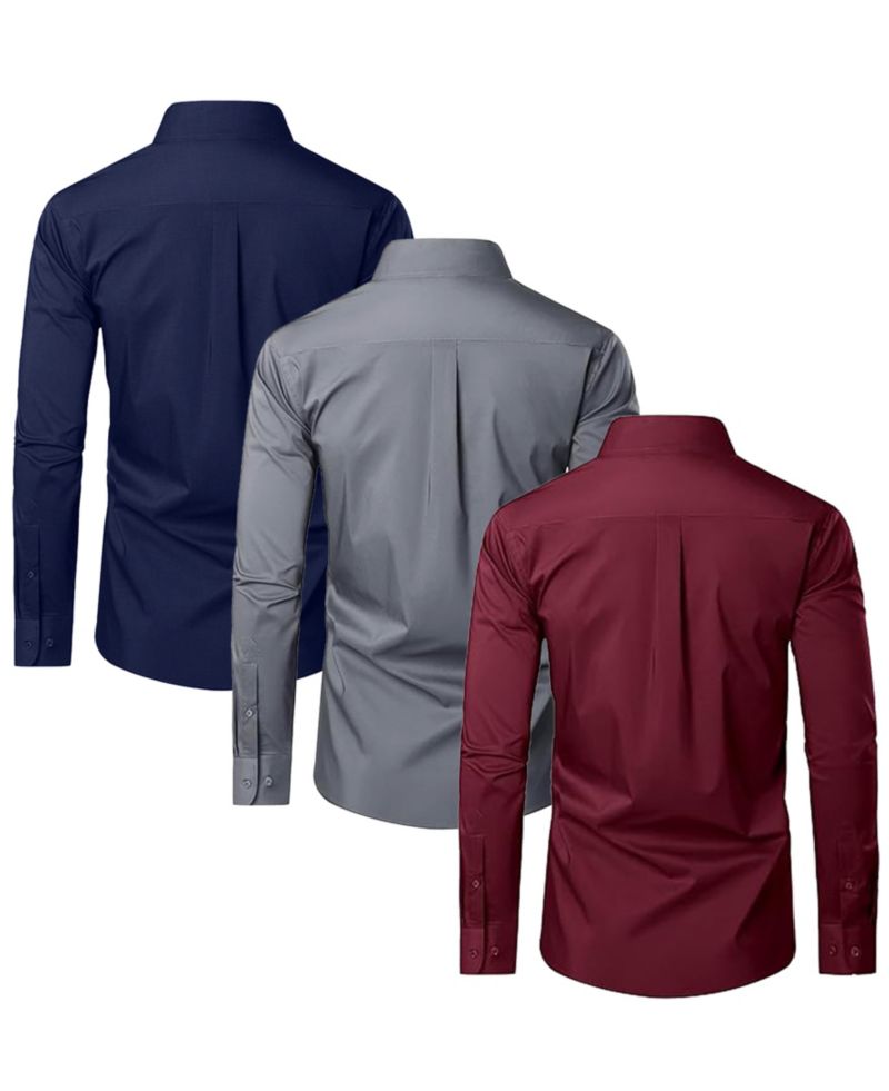 Men's Long Sleeve Classic Dress Shirt- 3 Pack