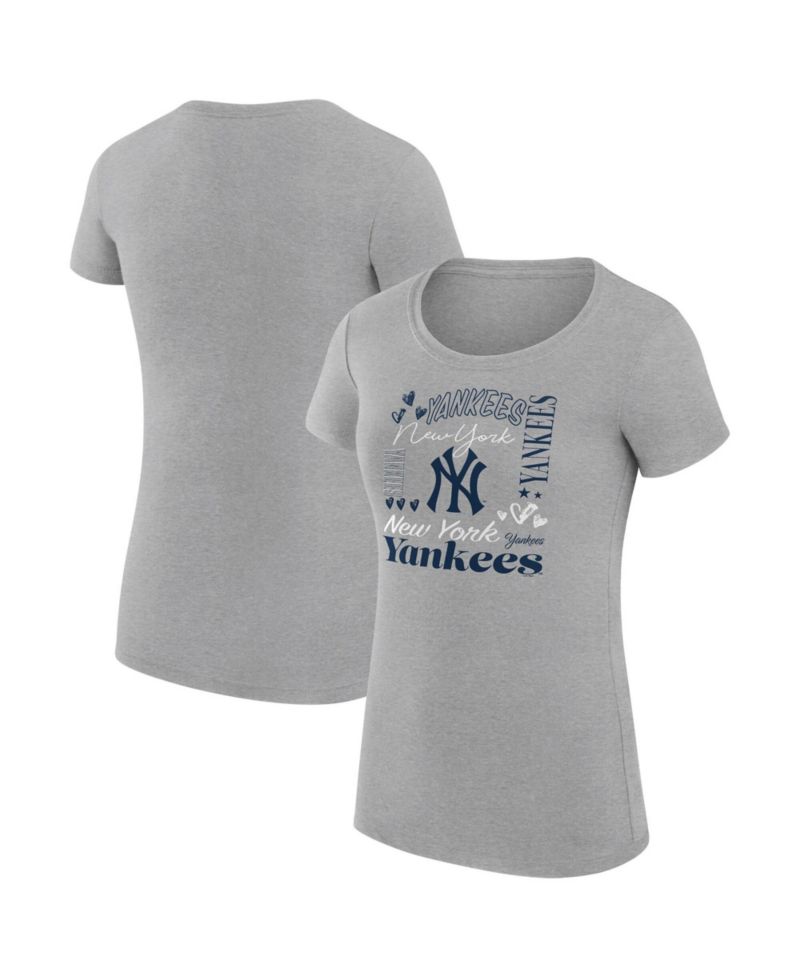 Women's Heather Gray New York Yankees Super-Slim Fit Lightweight Collage Team Graphic Crew Neck T-Shirt