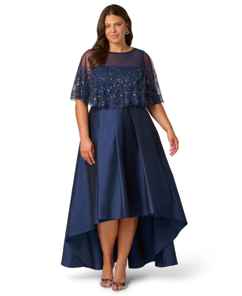 Plus Size Cape Detail Asymmetrical Ball Gown