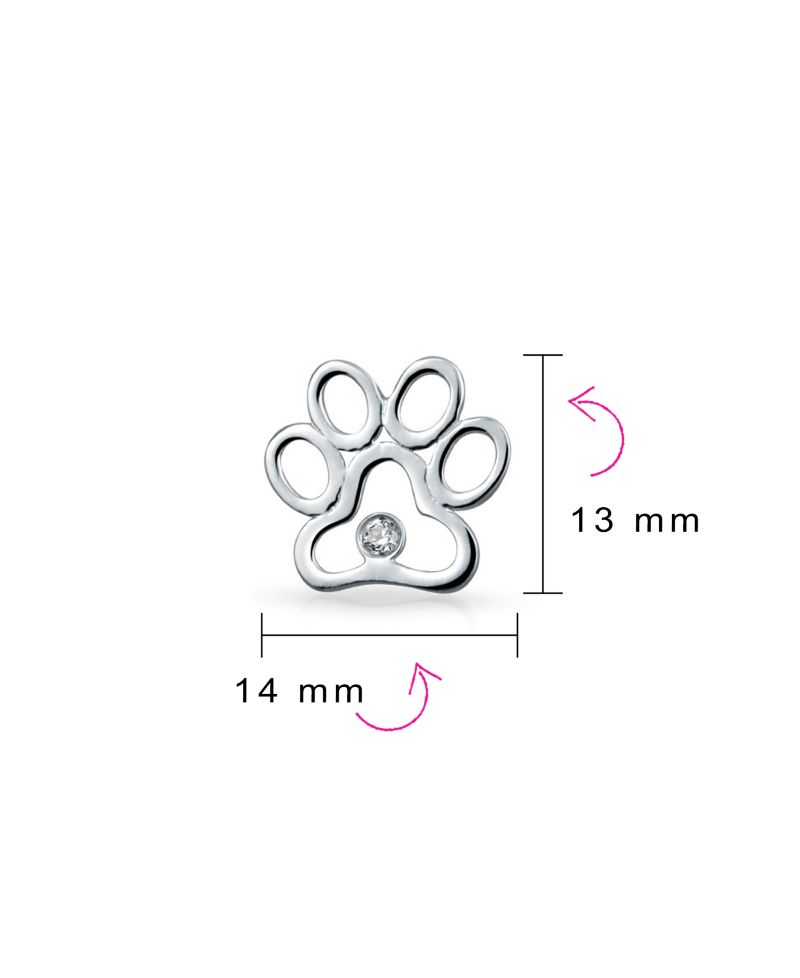 Animal Lover Cut-Out Paw Print Stud Earrings CZ Accent .925 Sterling Silver