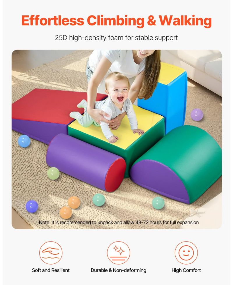 Foam Climbing Toys, 5-Piece Set, PU Leather Soft Play Blocks, Indoor Climb & Crawl Set, Easy Clean, 6M-3Y