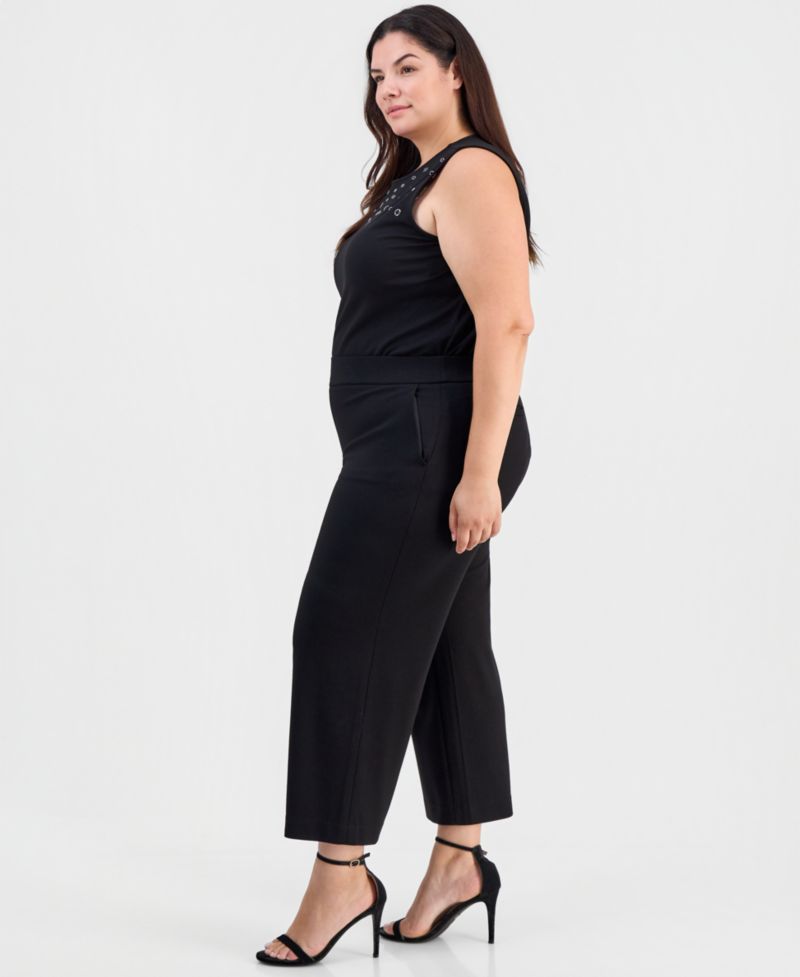 Plus Size Pull-On Wide-Leg Cropped Pants