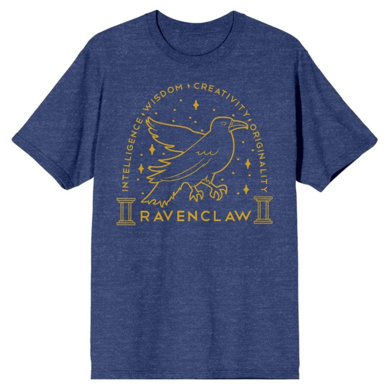 Men's Ravenclaw Crest Gold Line Art Navy Heather T-shirt-XXL