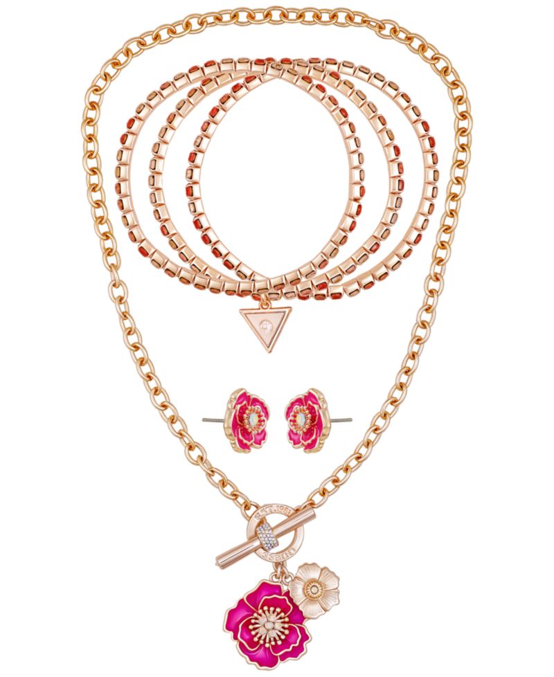 3-Pc. Rose Gold-Tone Necklace, Bracelet and Stud Earrings Set