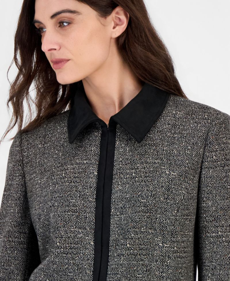 Women's Long Sleeve Chevron Faux Suede Trim Jacket