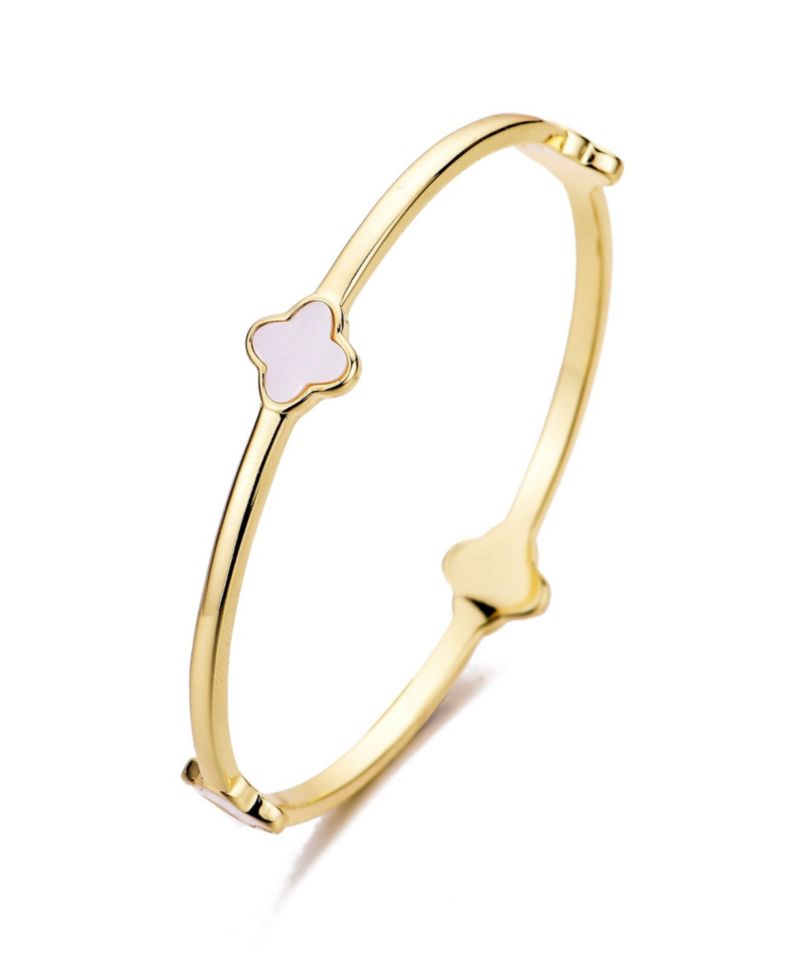 Gold Mother of Pearl Clover Bangle Bracelet
