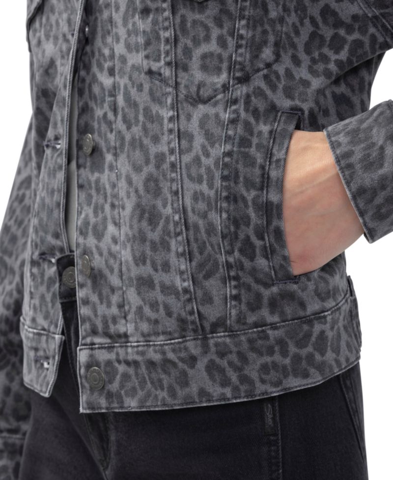 Women's Short Leopard-Print Denim Jacket