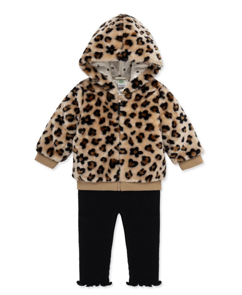 Baby Girls' Leopard Print Hooded Jacket, Leopard Print Top and Pants, 3-Piece Set
