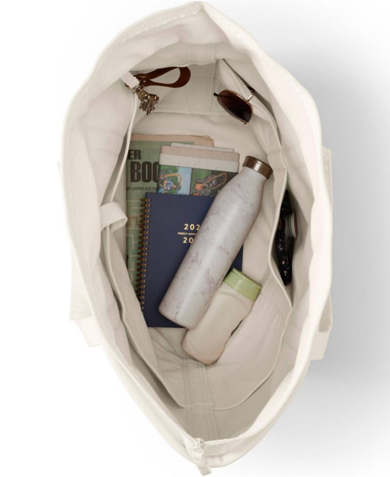 Large 5 Pocket Zip Top Long Handle Canvas Tote Bag
