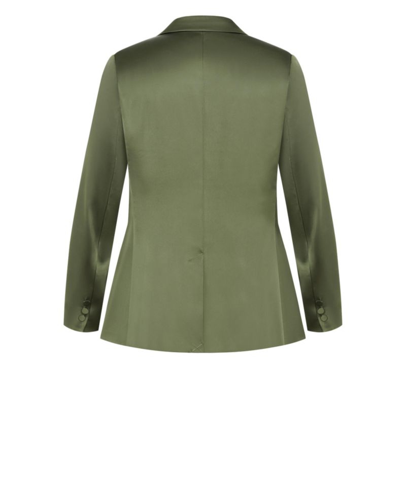 Plus Size Rylie Double-Breasted Satin Mid-Length Blazer