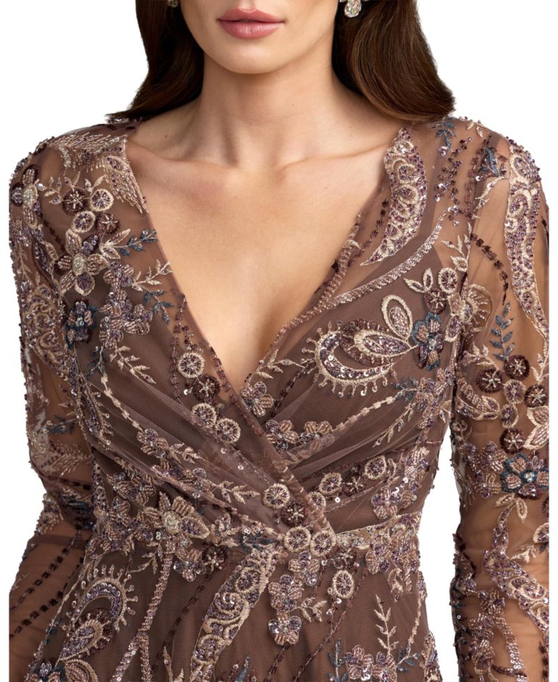 Women's Floral-Print Embroidered A-Line Dress