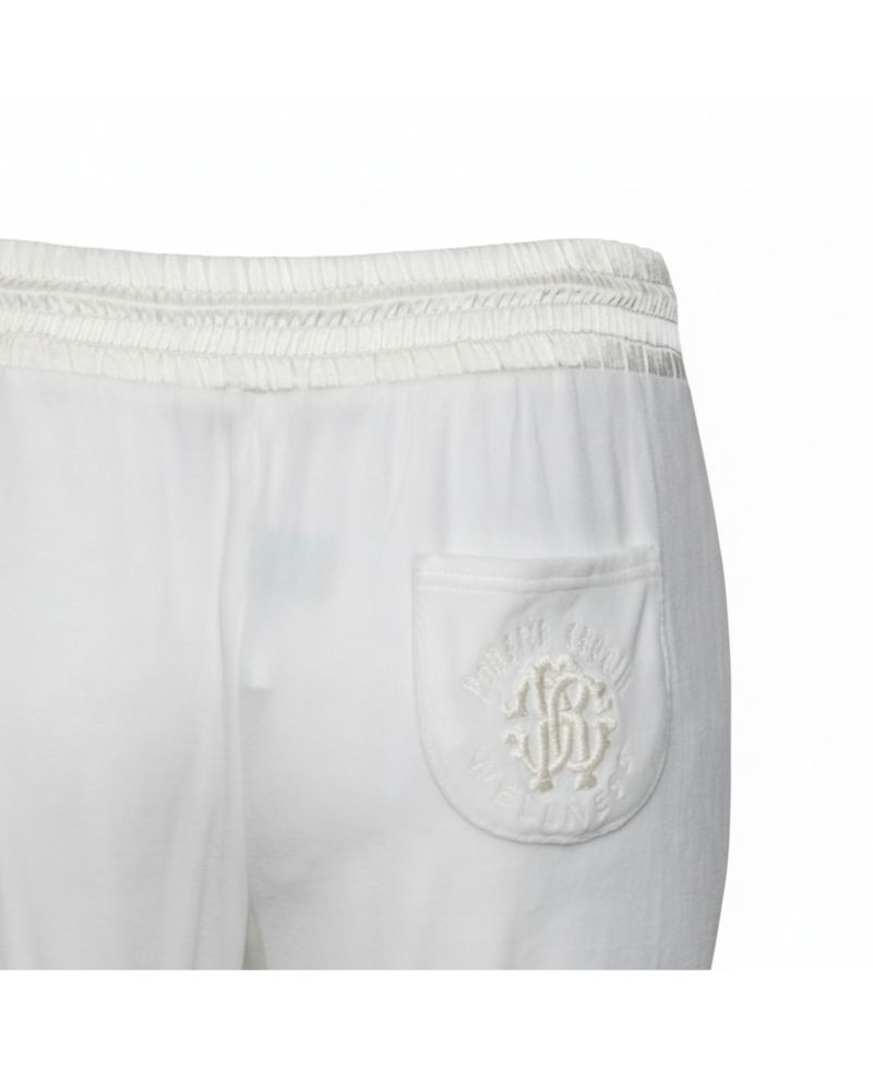 Women's White Cotton Rib Knit Detailed Cropped Joggers