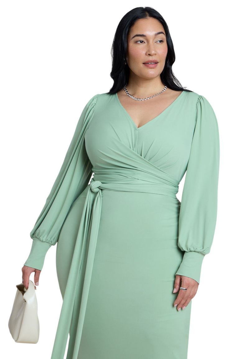 Women's Cross-Front Belted Knit Midi Dress