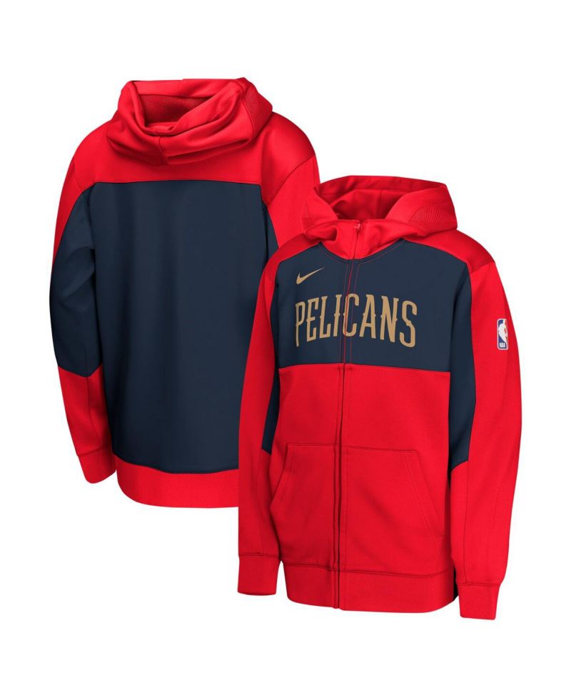 Youth Red/Navy New Orleans Pelicans Authentic On-Court Showtime Performance Full-Zip Hoodie