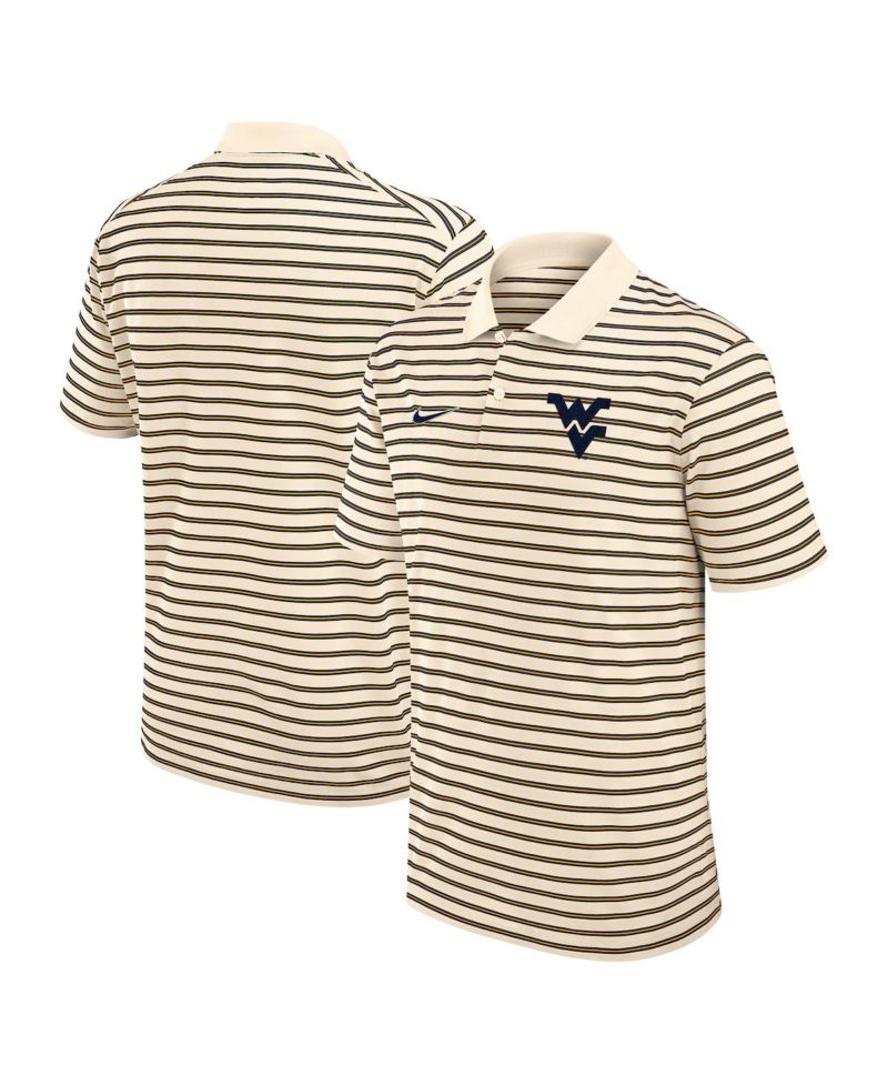 Men's Cream West Virginia Mountaineers Solid Foundation Striped Performance Polo Shirt