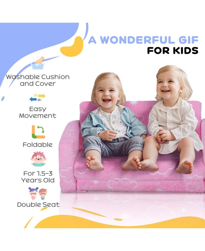 2 in 1 Kids Play Couch with Glow in the Dark Cloud Pattern,
