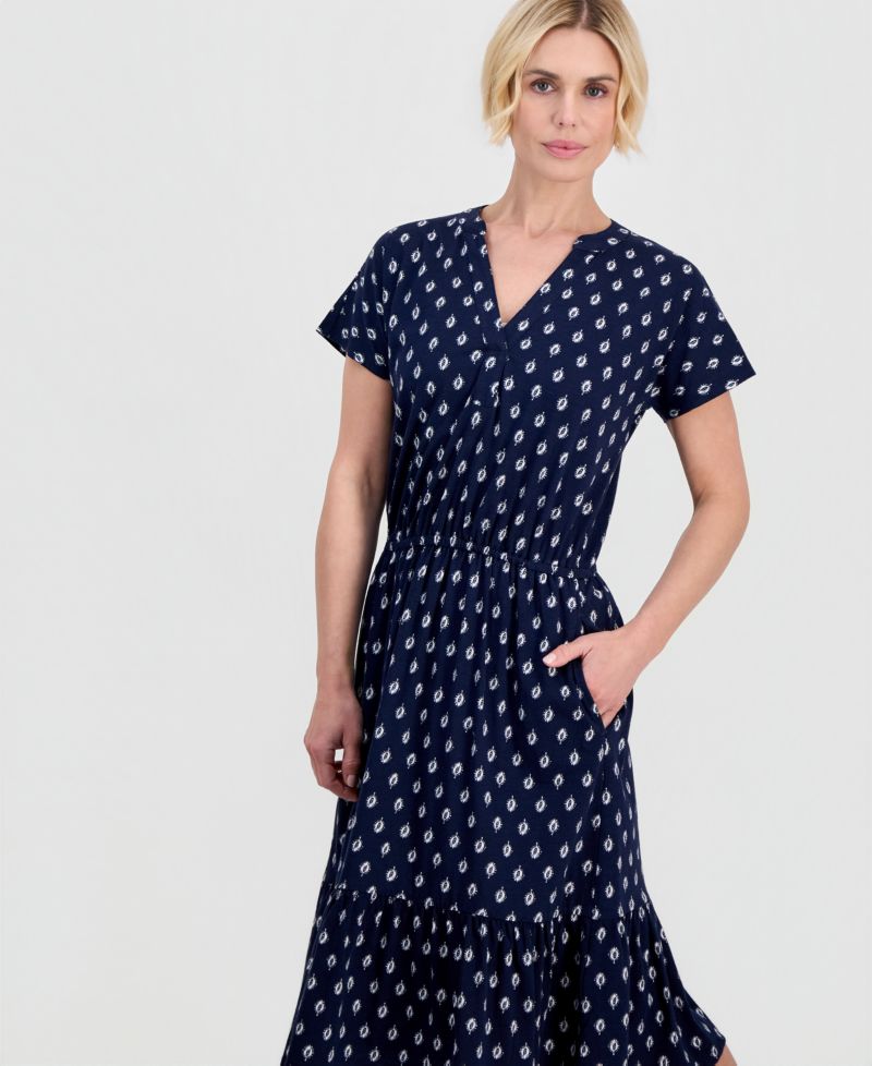 Petite Flared Knit V-Neck Dress