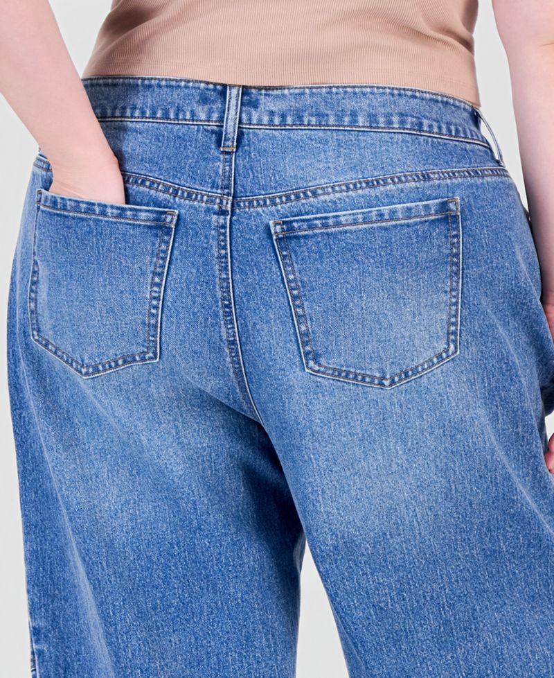 Plus Size Curved Seamed Barrel High-Waisted Wide-Leg Denim Jeans