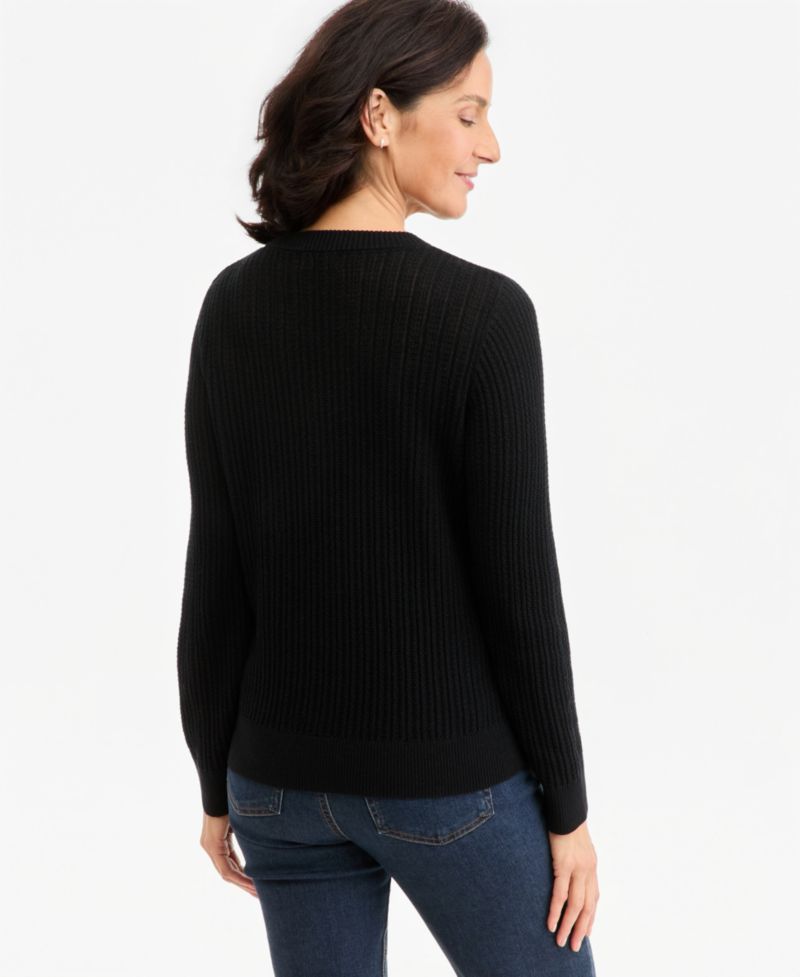 Petite Mix Stitch Crewneck Cotton Sweater, Macy's Exclusive