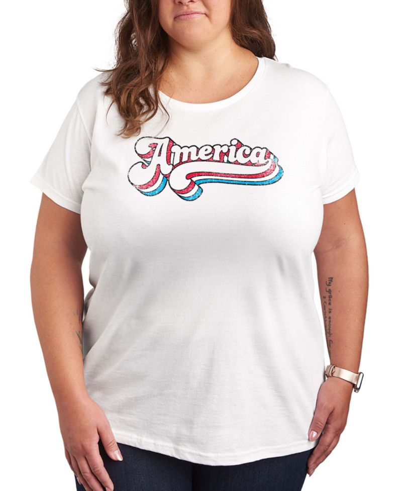 Plus Size Instant Message America Retro Graphic Crewneck T-Shirt