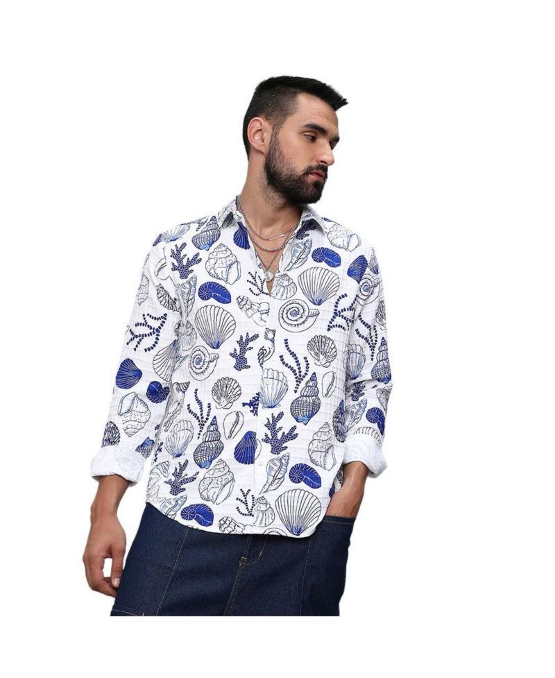 Men's Chalk White:Indigo Blue Seashell Shirt