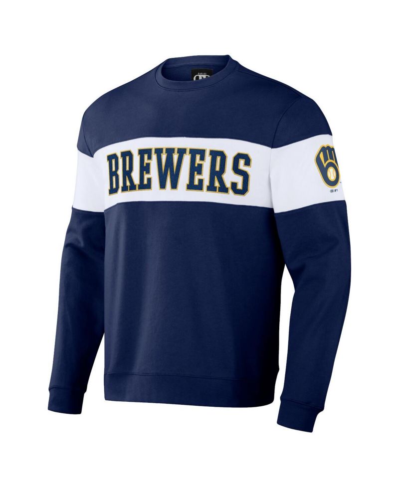 Men's Darius Rucker Collection by Navy Milwaukee Brewers Stripe Pullover Sweatshirt