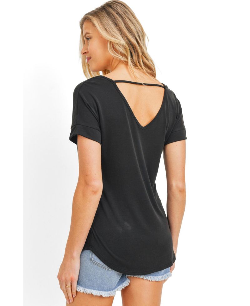 Maternity Short Sleeve V Neck Top with Back Strap Detail