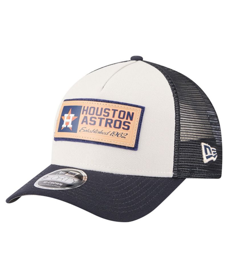 Men's Stone/Navy Houston Astros Text A-Frame Trucker 9FORTY Hat