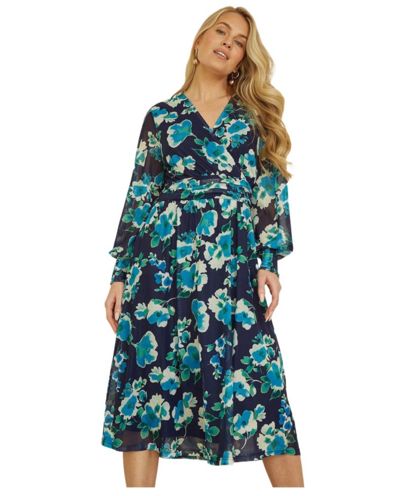 Women's Floral V-Neck Long Sleeves Wrap Dress