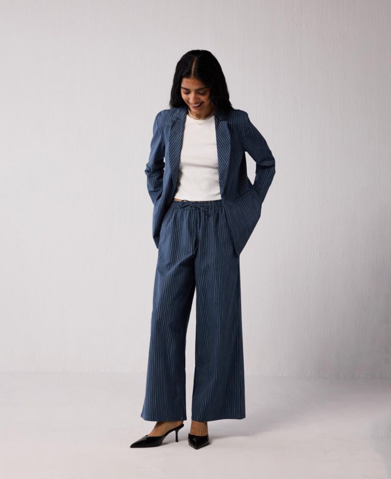 Women's Wide-leg Drawstring Pants with Stripes