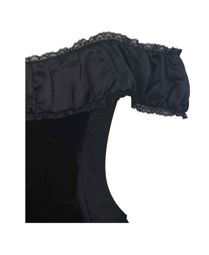 Women's Daisha Black Lace Trimmed Off-Shoulder Ruched Mini Dress