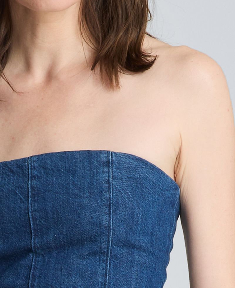 Women's Strapless Bustier Denim Midi Dress