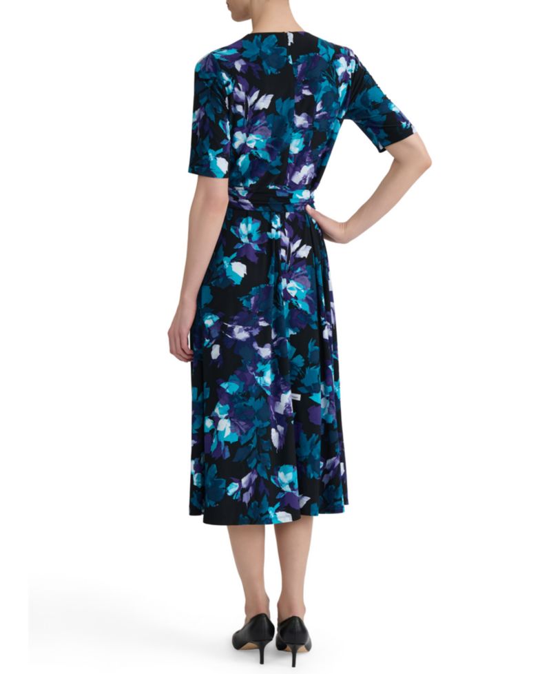 Women's Elbow-Sleeve Wrap-Front Fit & Flare Dress