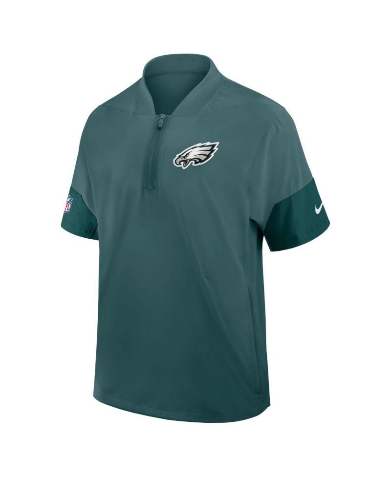 Men's Green Philadelphia Eagles Sideline Short Sleeve Quarter-Zip Performance Coach Jacket