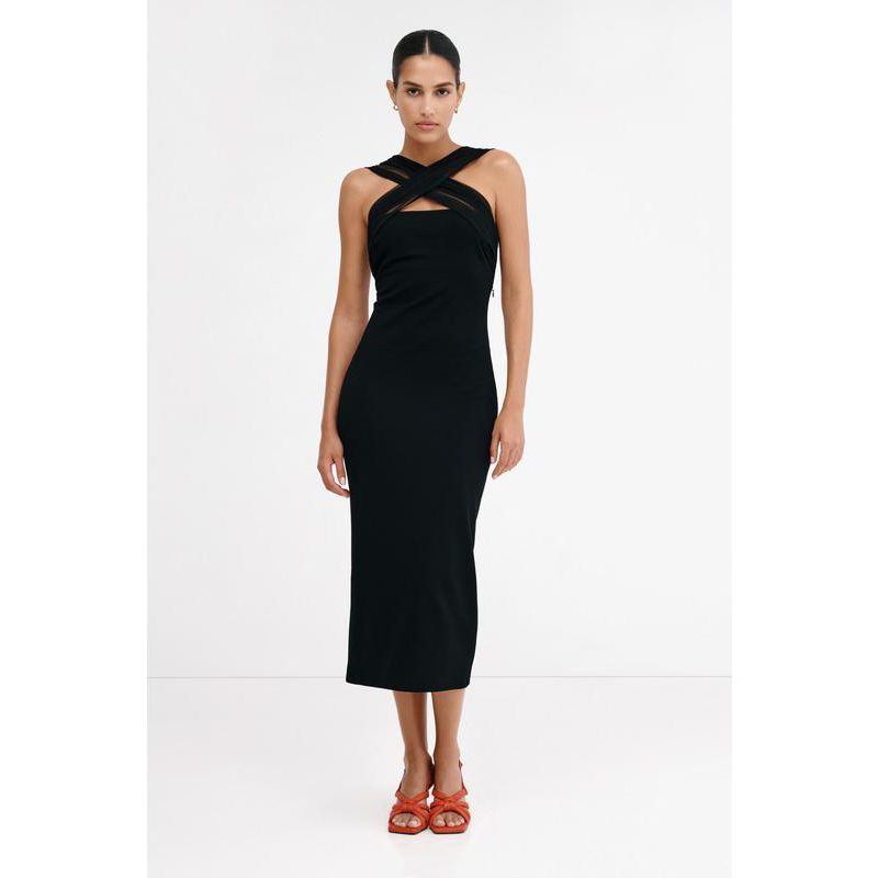 Women's Waldorf Gathered Mesh-Cutout Sleeveless Back-Slit Evening Dress