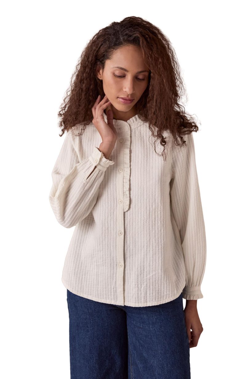 Women's Textured Cotton Shirt With Frill Collar