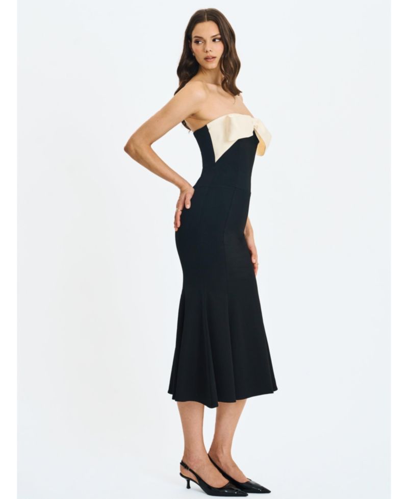 Women's Saige Black Mermaid Maxi Dress with Ivory Bow Bustline