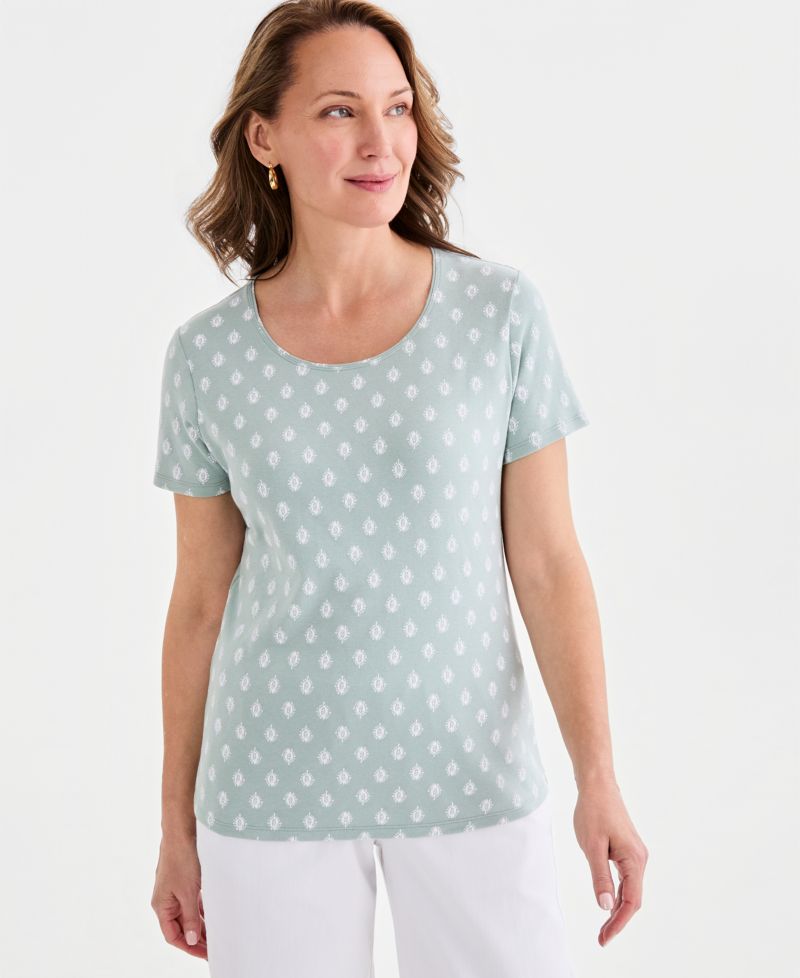 Petite Summer Foulard Scoop Neck Top