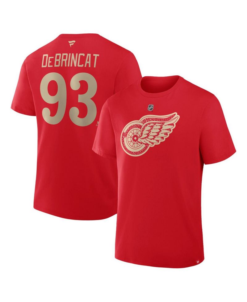Men's Alex DE Brincat Red Detroit Red Wings Centennial Authentic Stack Name & Number T-Shirt