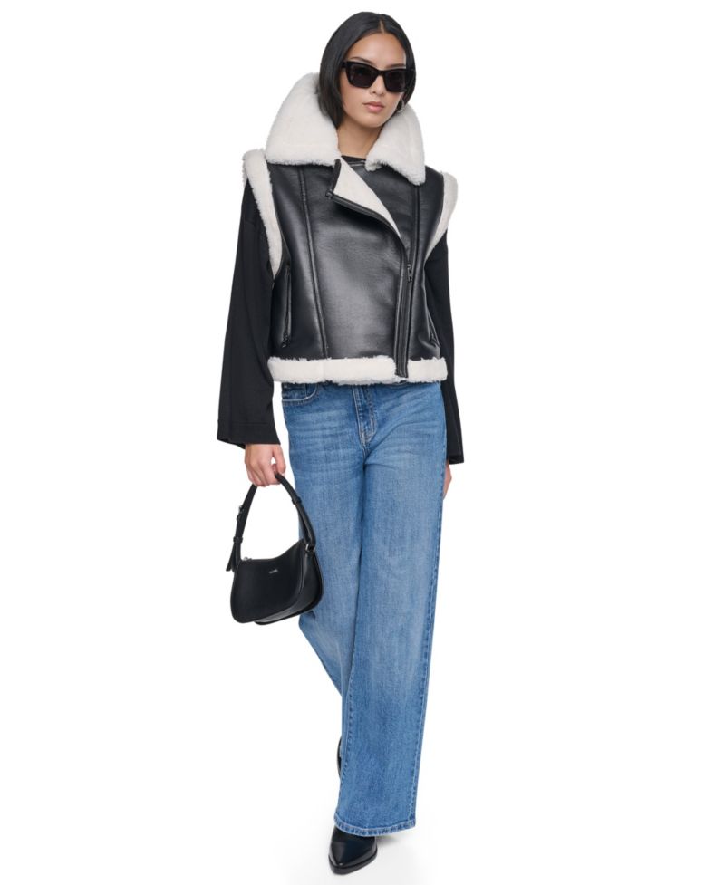 Women's Moto Faux Shearling Trim Vest